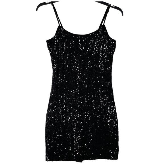 GB Stretch Sequin Mini Slip Dress Black Gianni Bini Juniors Large - Picture 3 of 8
